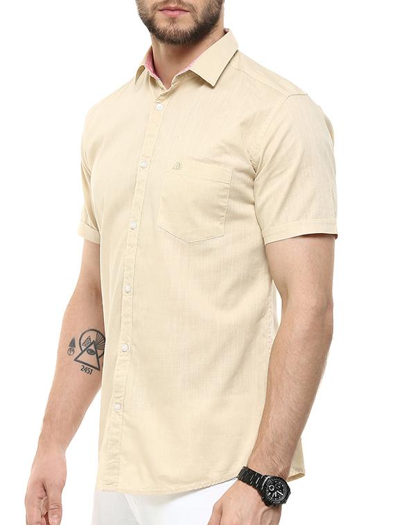 solid beige cotton casual shirt - 11216503 - Standard Image - 1