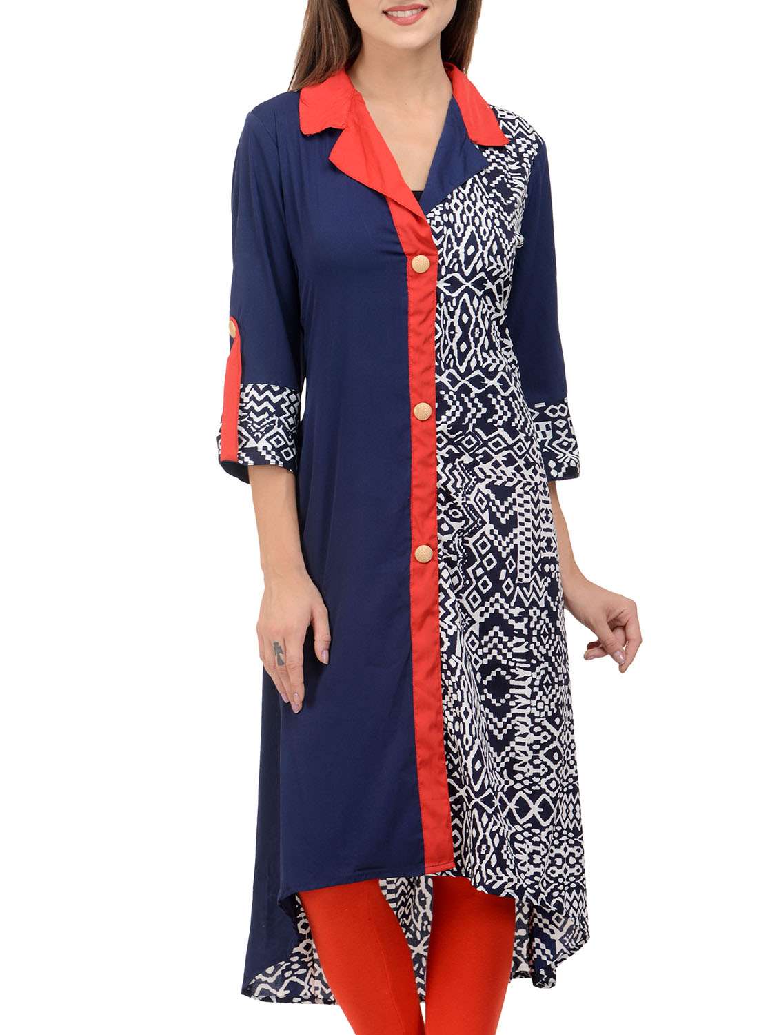blue synthetic kurta