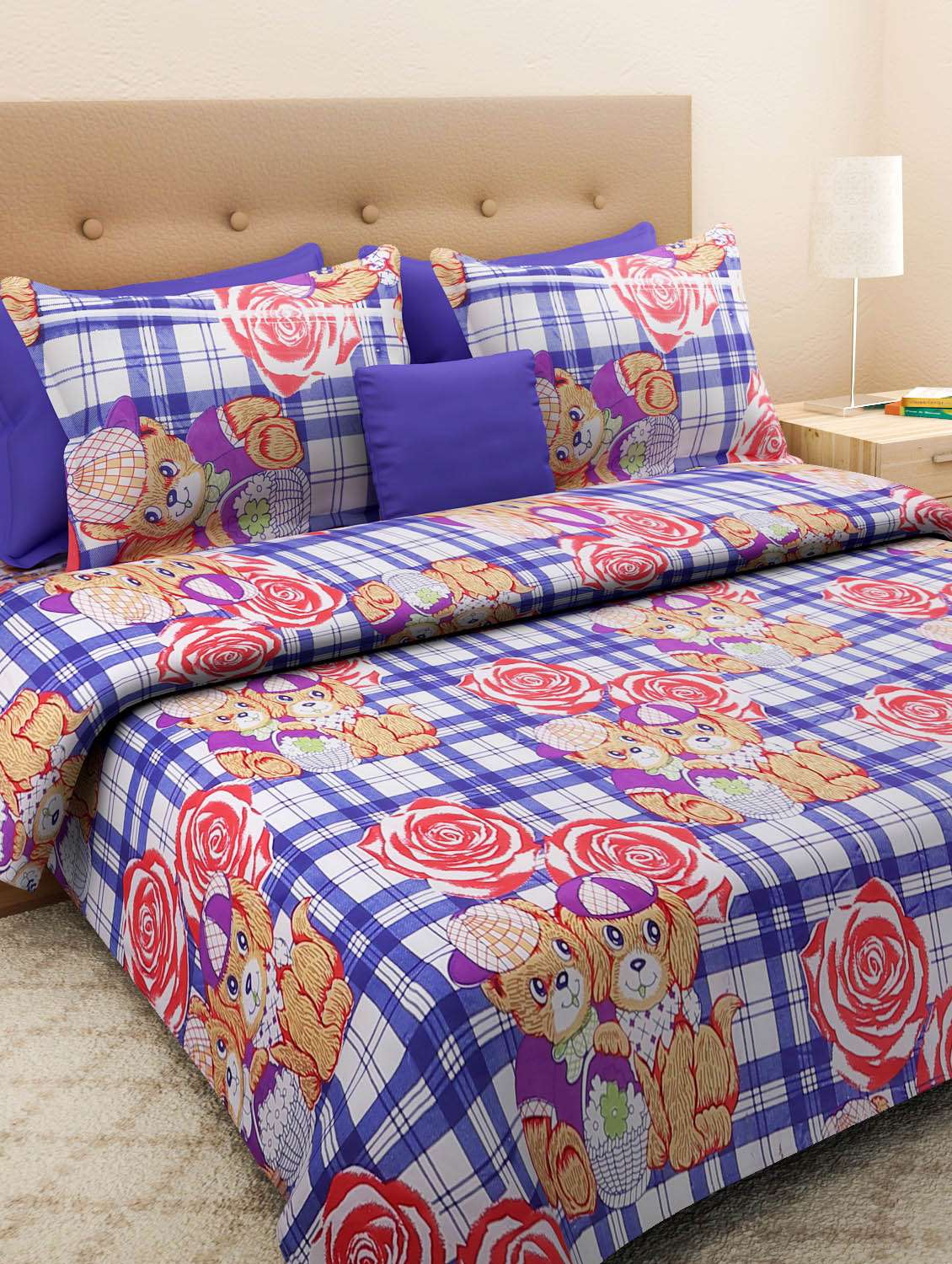 Cartoon printed cotton double bedsheet set