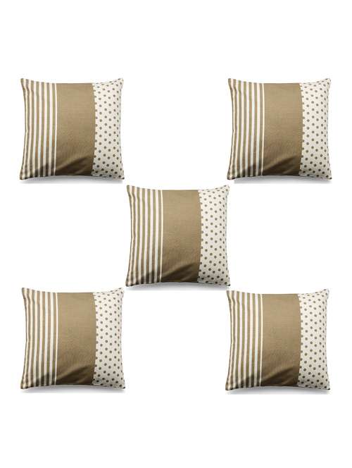 white and light brown satin printed cushion cover (set of 5) - 11225823 -  Standard Image - 0