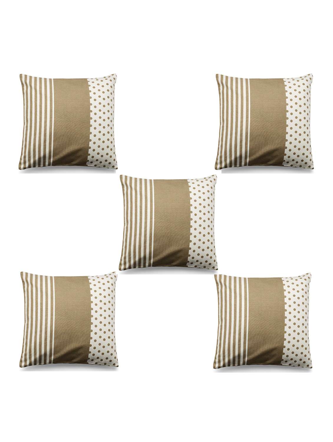 white and light brown satin printed cushion cover (set of 5)
