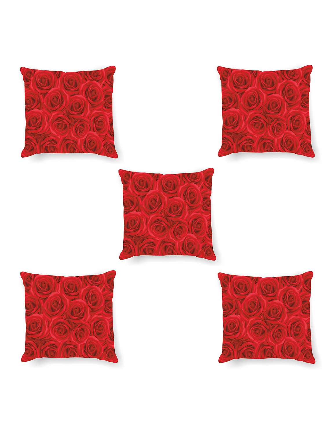 red colored satin set of 5 cushion cover