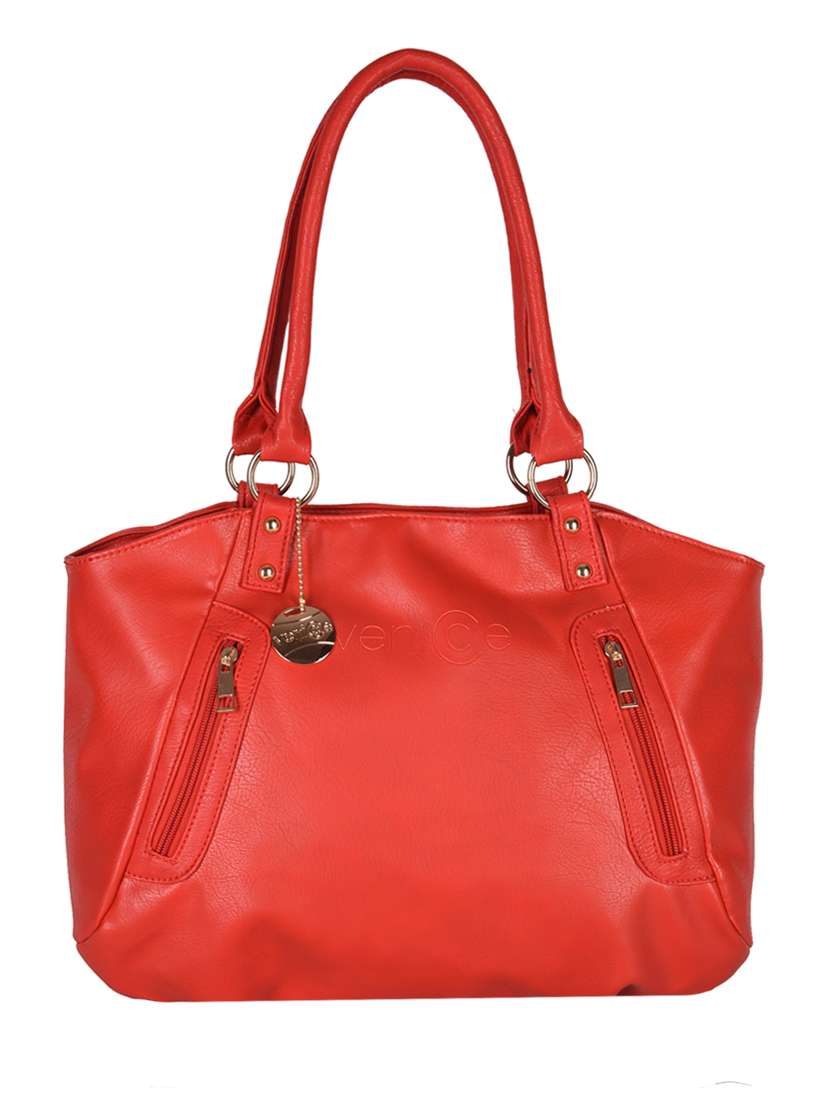red leatherette handbag