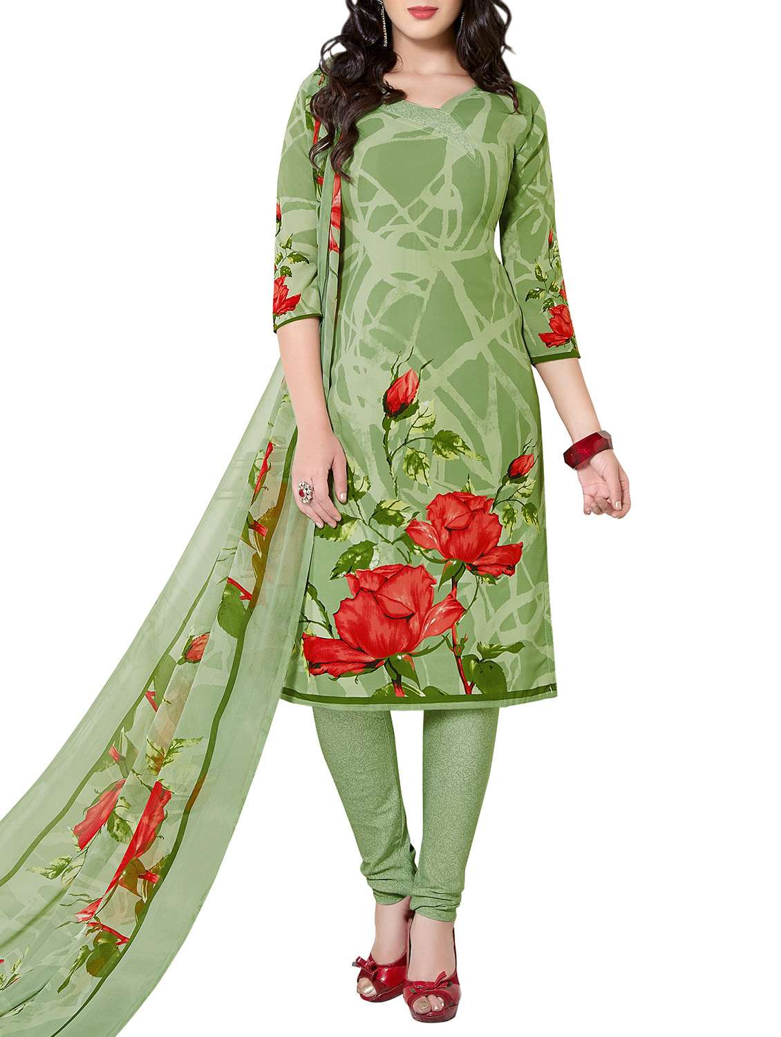 green cotton unstitched suit