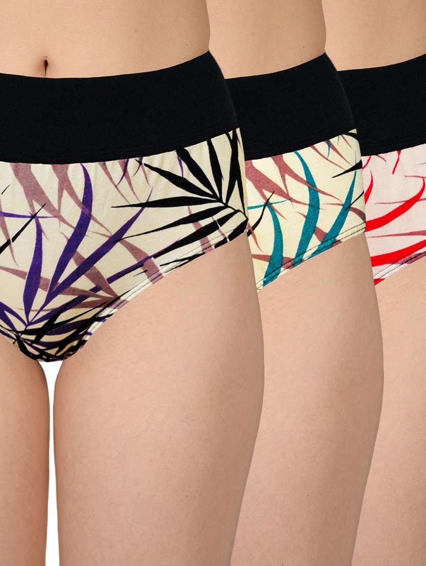 multi colored cotton printed hipster panty (set of 3)