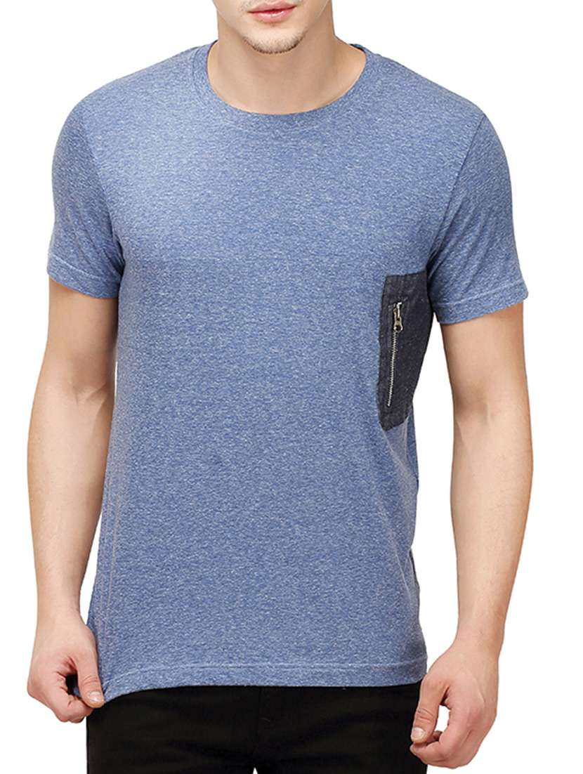 blue round neck pocket t-shirt