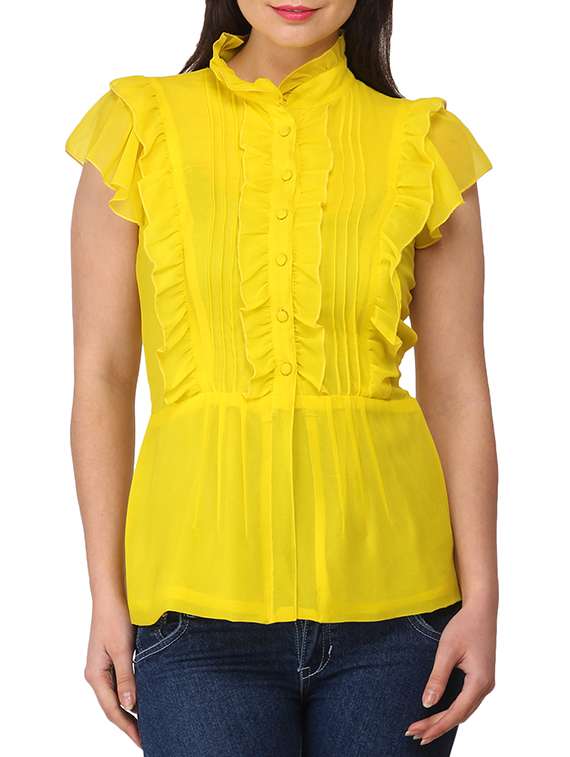 solid yellow ruffled top
