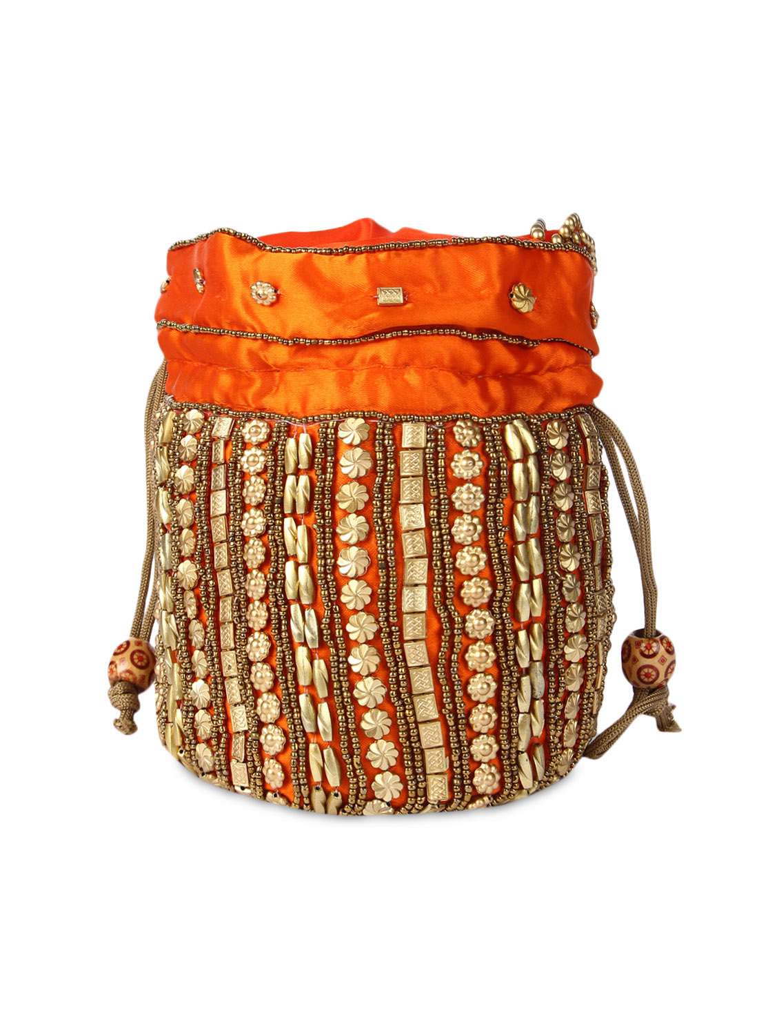 zari work orange silk potli