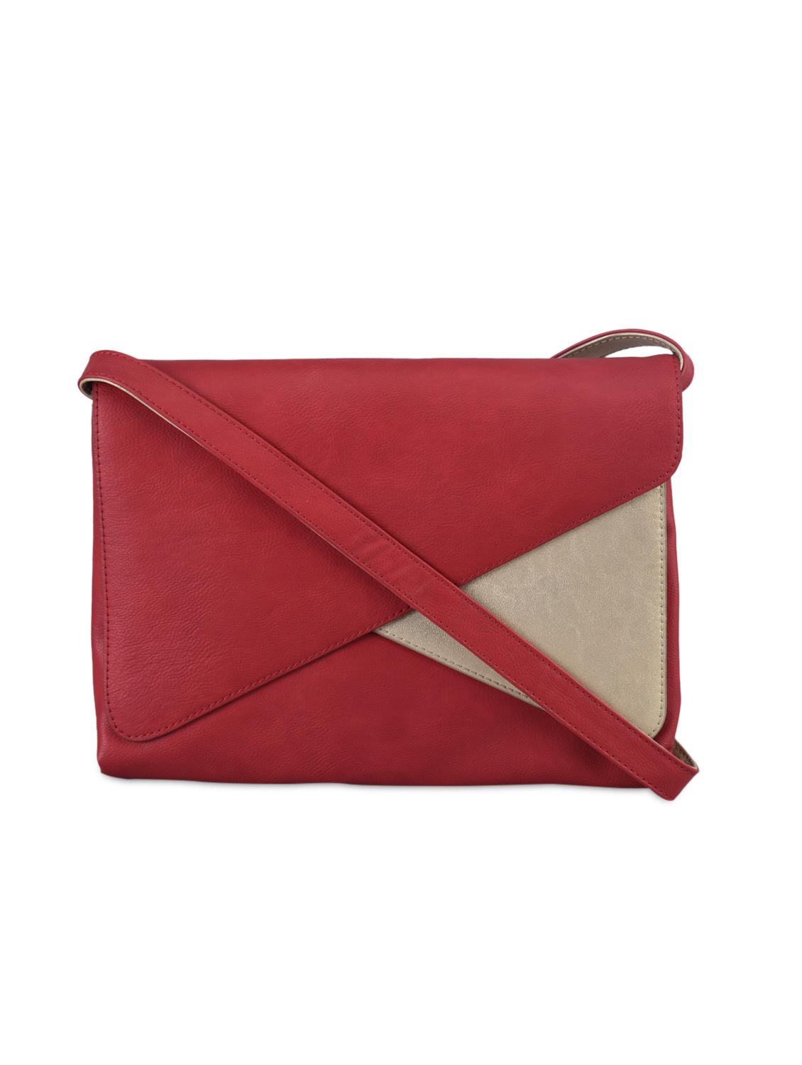 Gold Block Red Leatherette Sling Bag - Baggit