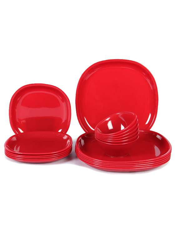 incrizma plastic red square dinner set - set of 18