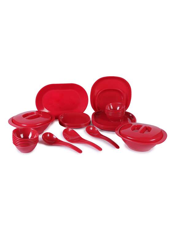 incrizma plastic red square dinner set - set of 32