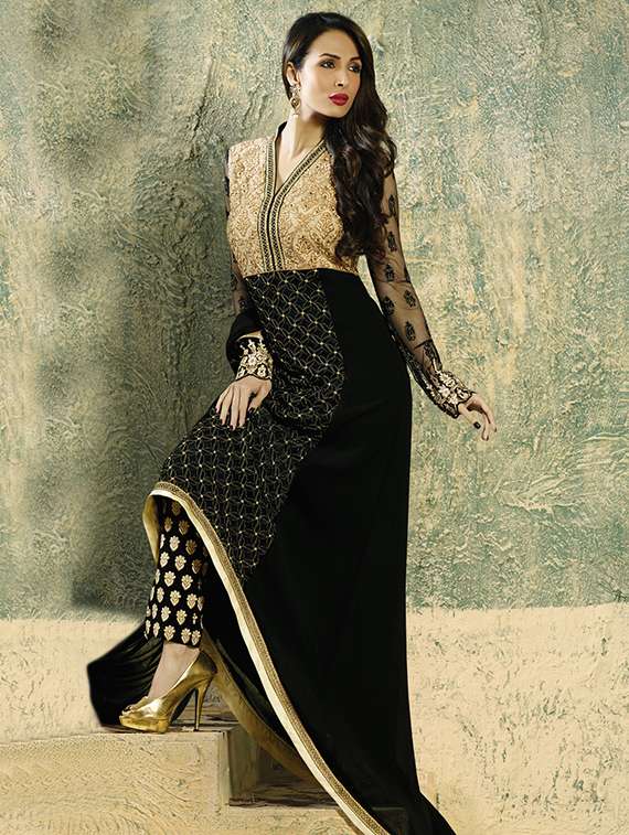 black georgette embroidered dress material