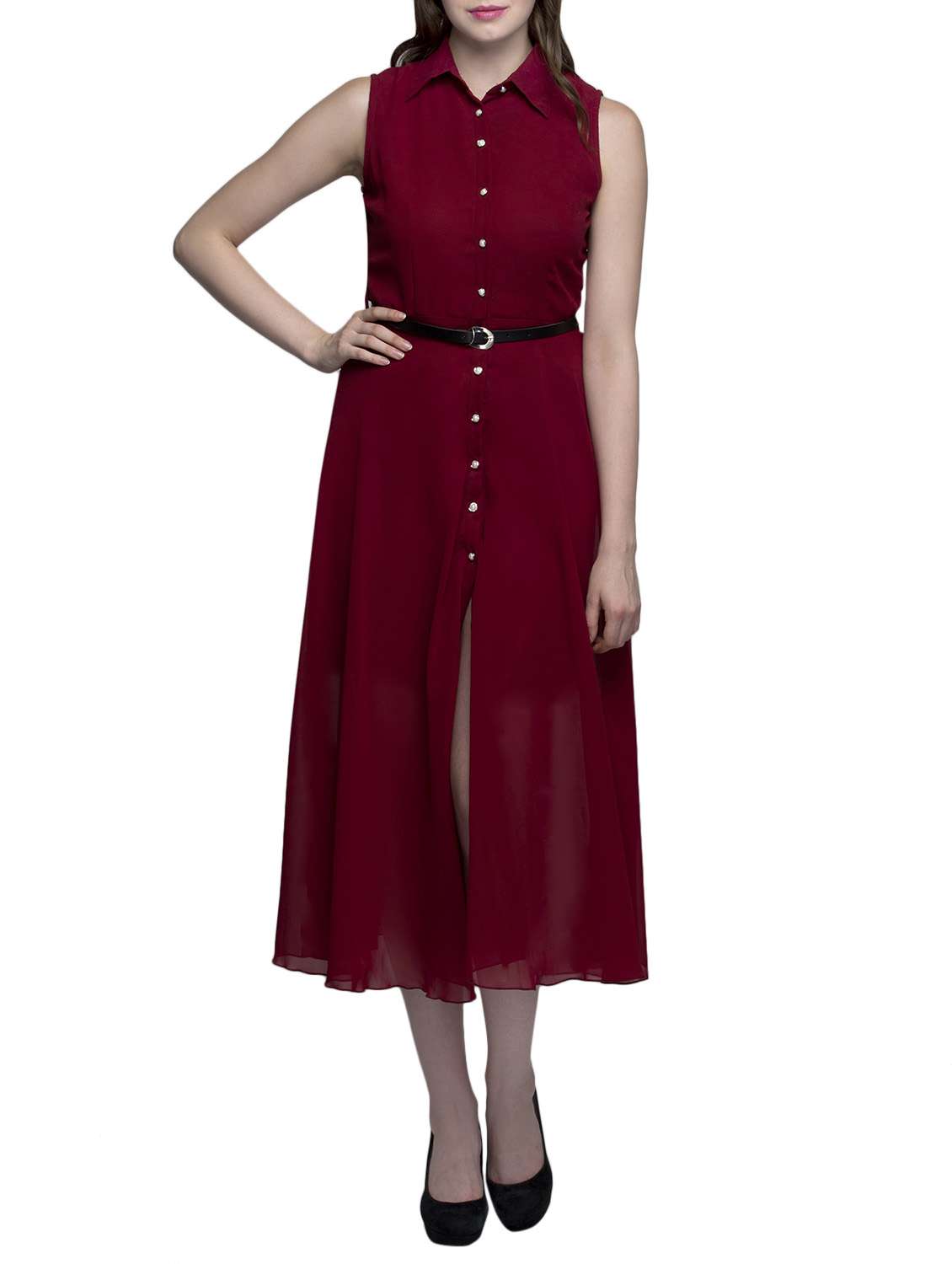 shirt collar belted dress