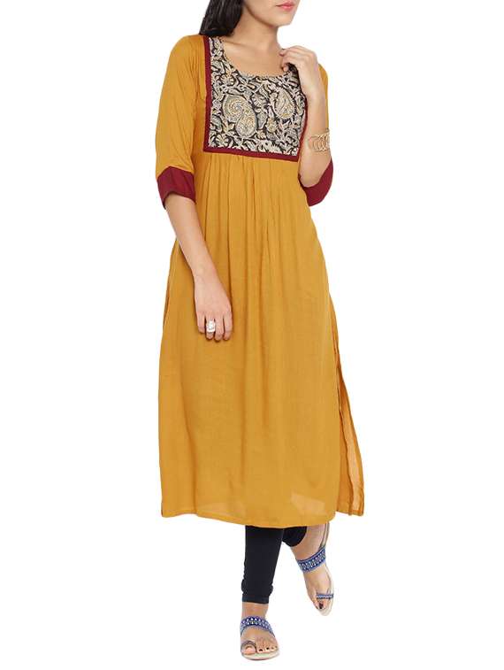 yellow printed a-line kurta