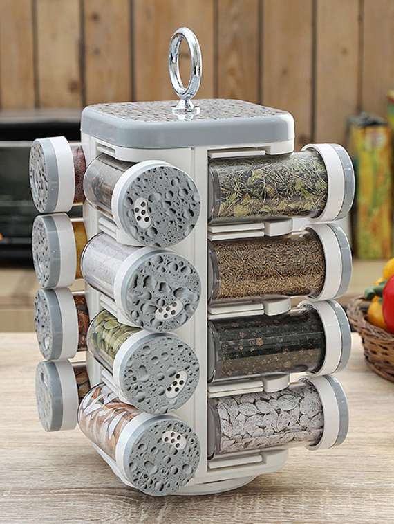 grey printed spice rack set of 16