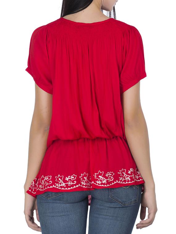 red rayon embroidered top - 11297579 - Standard Image - 1