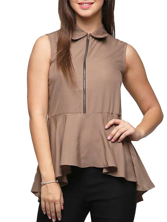 brown crepe asymmetric top