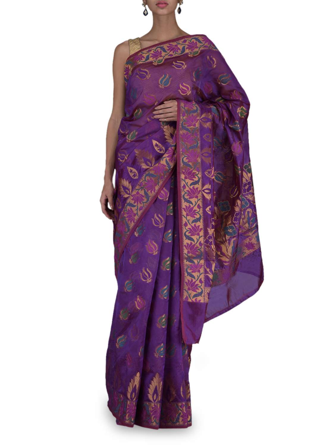 Purple chanderi silk jacquard saree