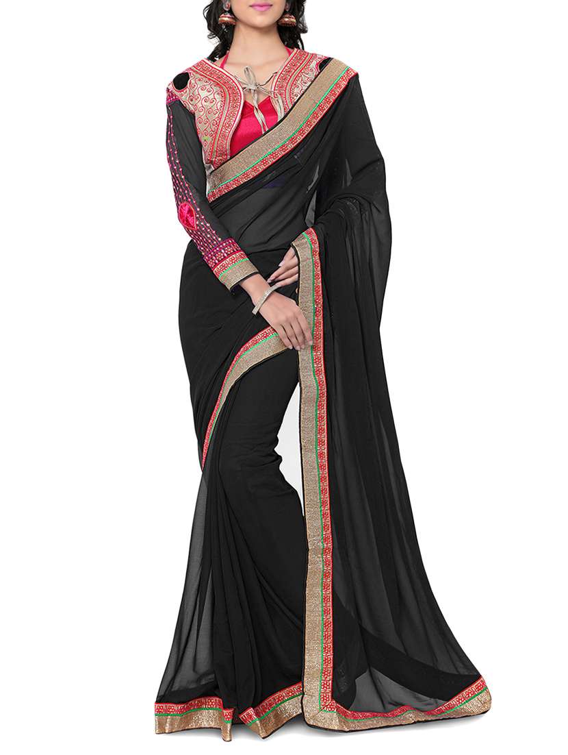 black color, georgette bordered saree with blouse