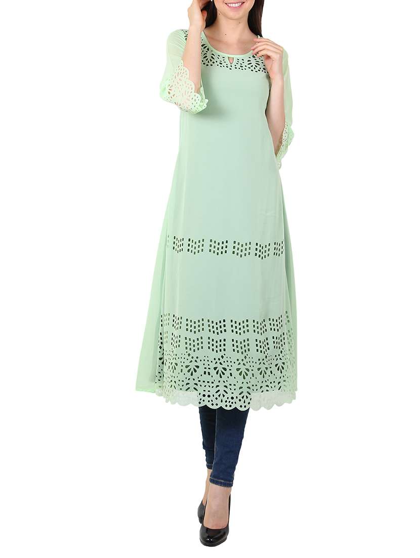 green georgette aline kurta