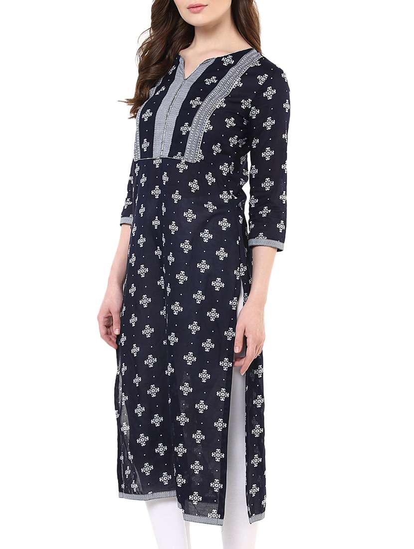 black printed cotton kurta - 11305459 -  Standard Image - 1
