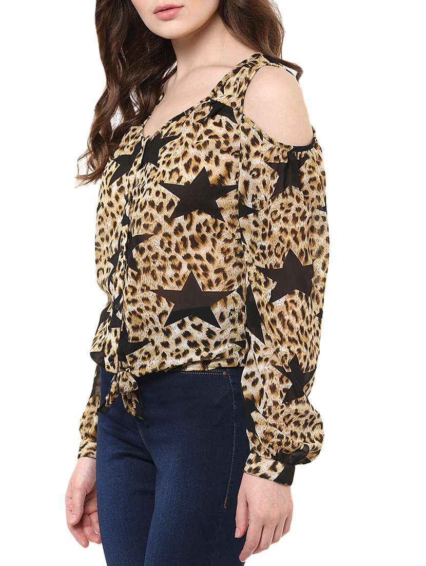 beige & black printed knot detailed top - 11305480 -  Standard Image - 1