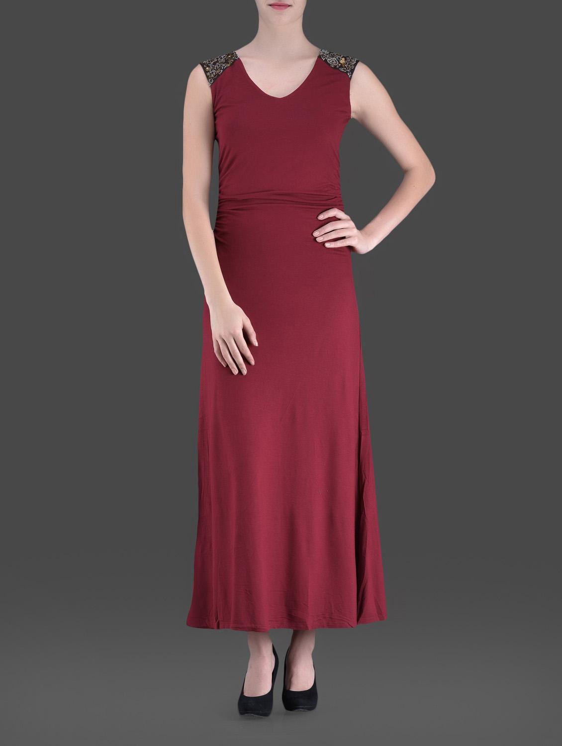 Maroon Embellished Maxi Dress - LABEL Ritu Kumar