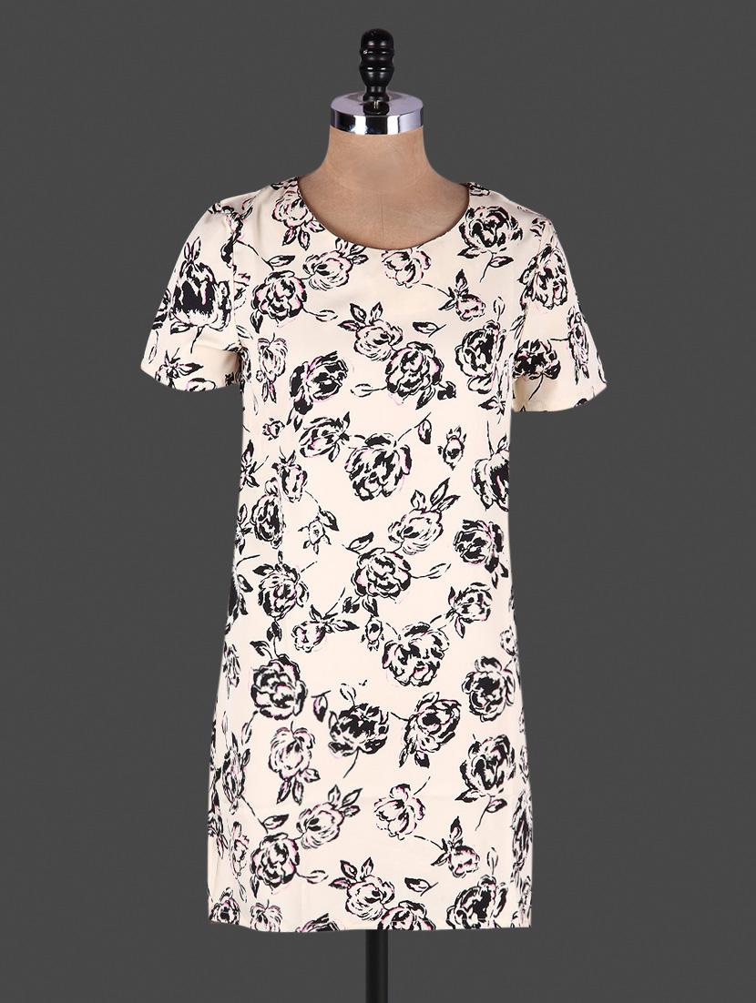 White Floral Printed Half Sleeve Polyester Tunic - Lamora Get High In Fashion