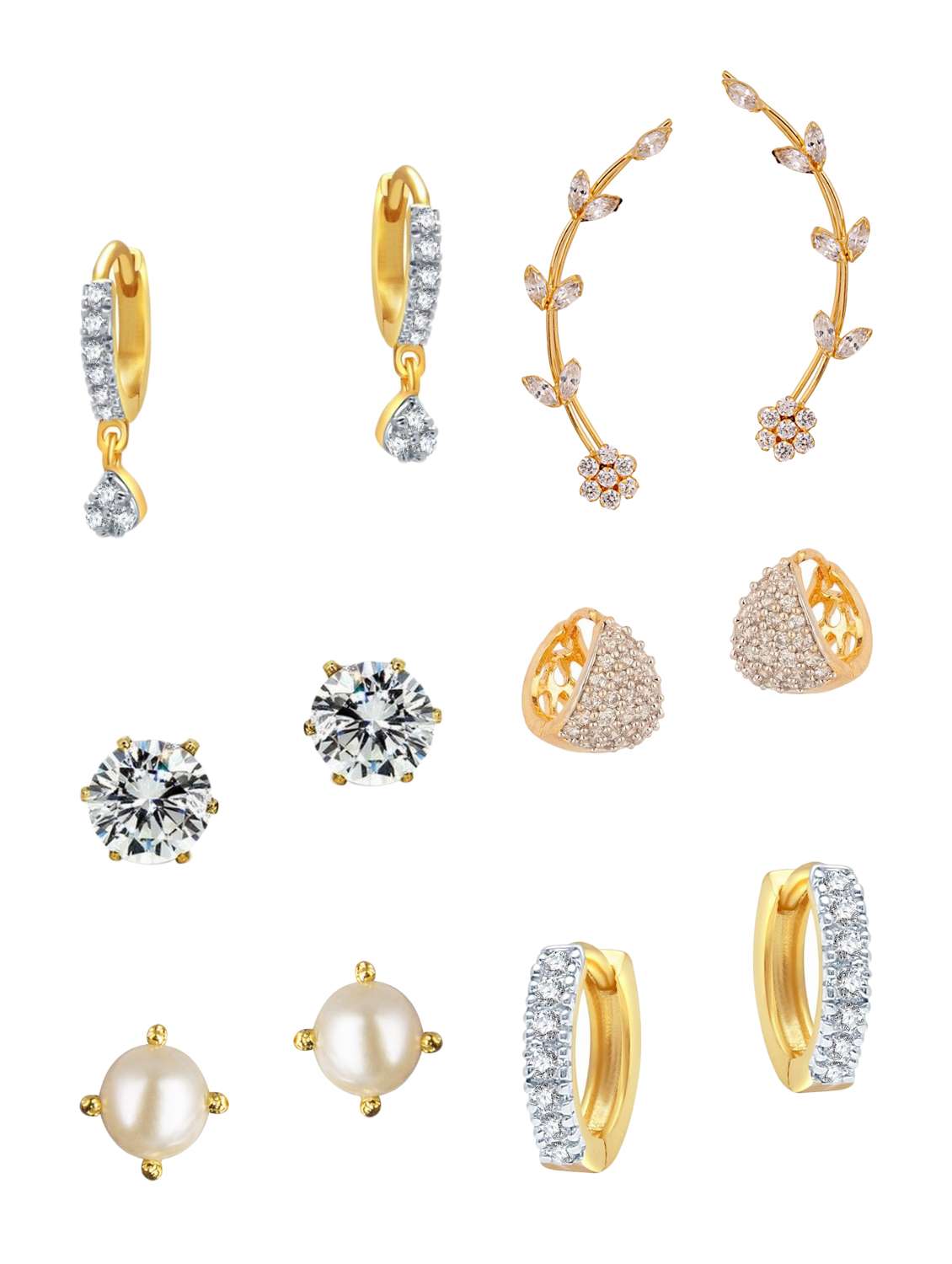 white gold plated studs (set of 6) earrings