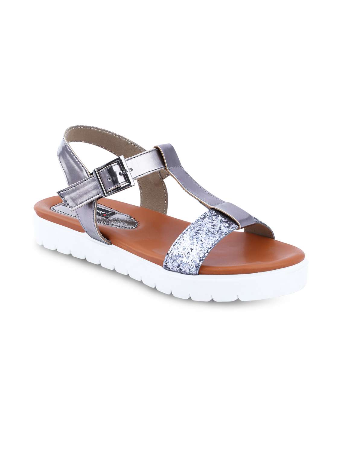silver  leatherette  sandal