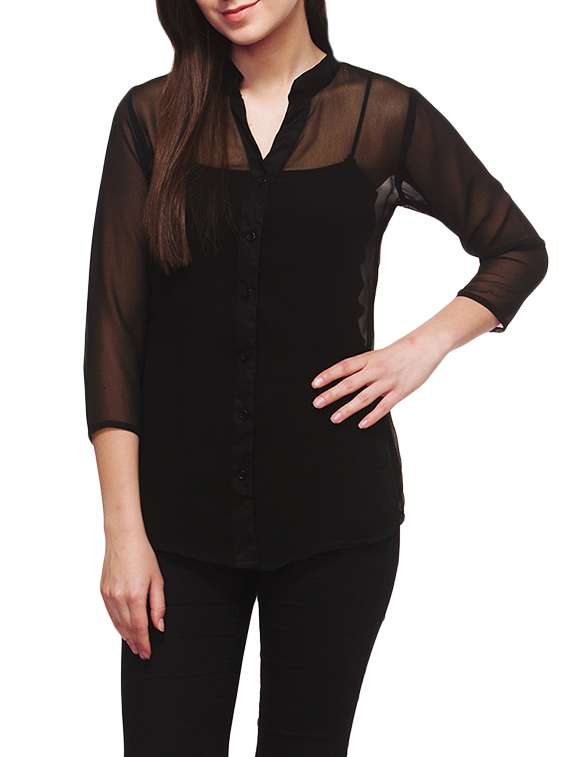 black georgette sheer top