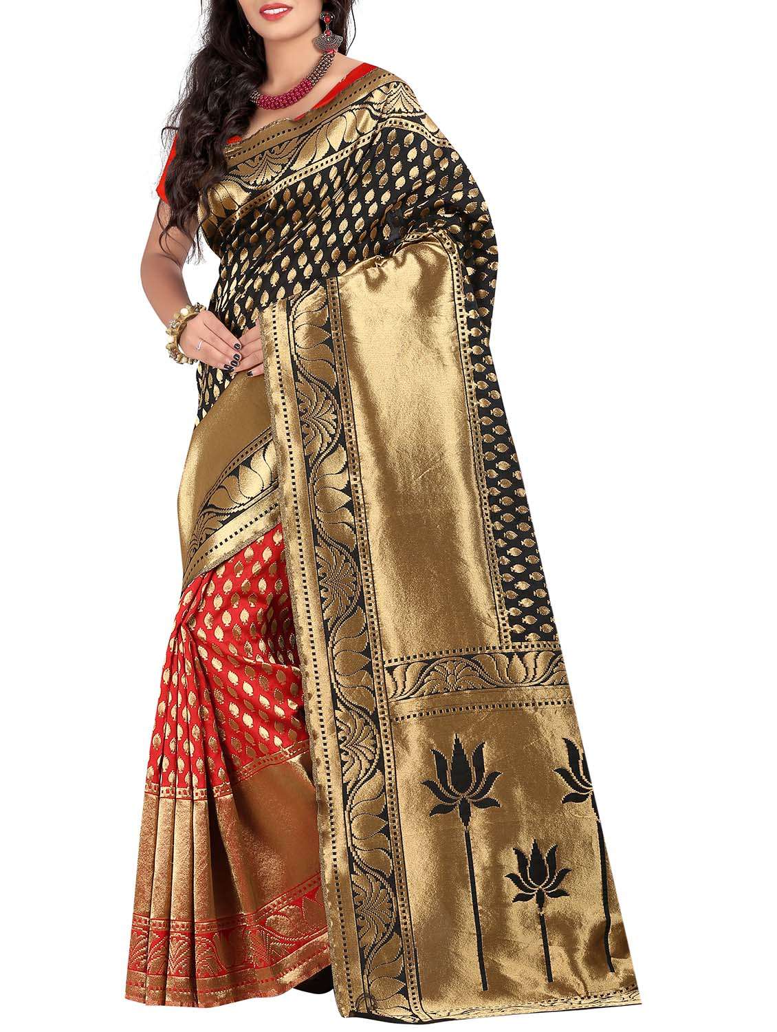 black silk blend banarasi saree with blouse