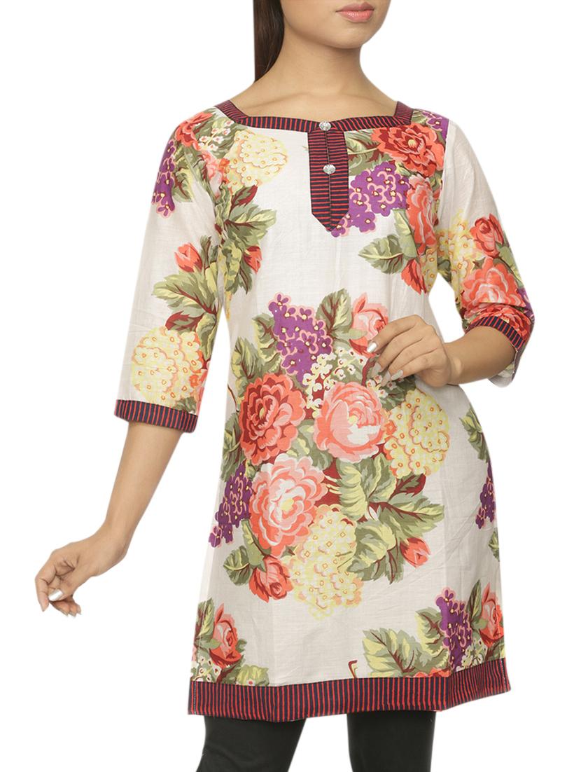 Quarter Sleeves Floral Print Kurti - Pazaar Purba