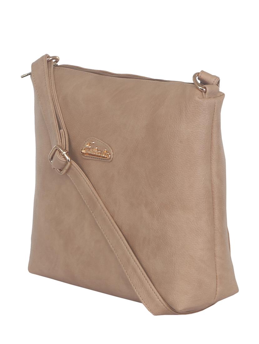 solid beige faux leather sling bag - 11369670 - Standard Image - 4