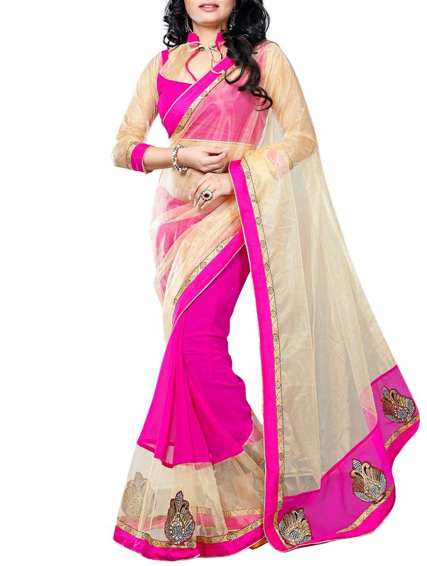 pink beige color, georgette saree with blouse