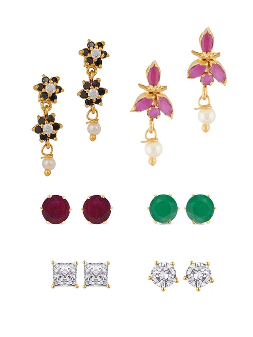 multi colored gold plated studs (set of 6) earrings