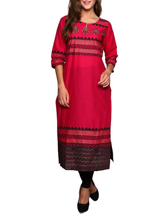 pink printed cotton kurta