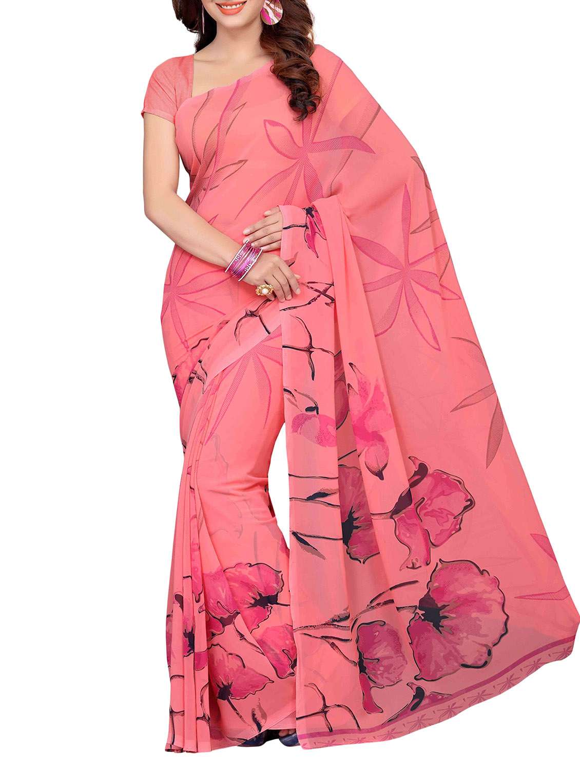 orange georgette saree with blouse