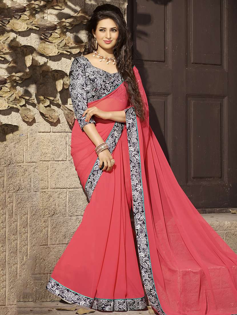 peach bordered georgette saree