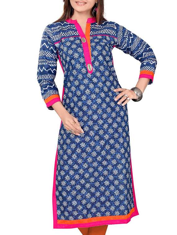 indigo printed cotton kurta