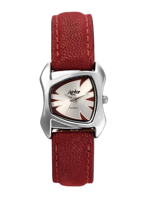 maroon leather analog wrist watch