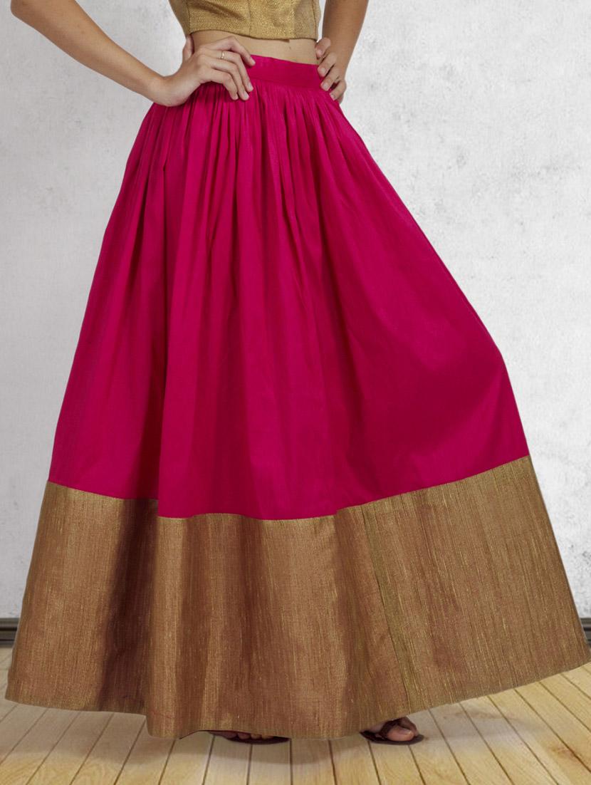 Pink raw silk maxi skirt