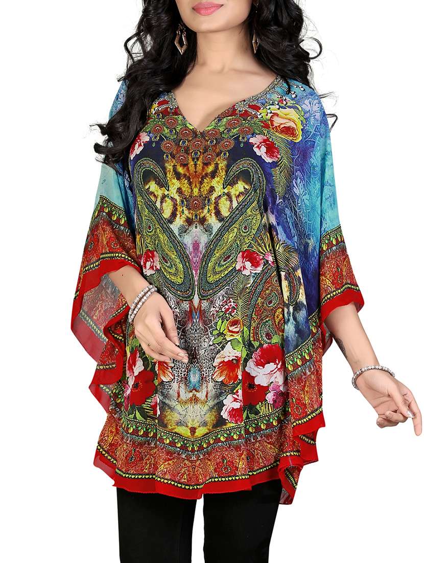 multi colored georgette printed kaftan