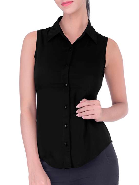 curved hem sleeveless shirt