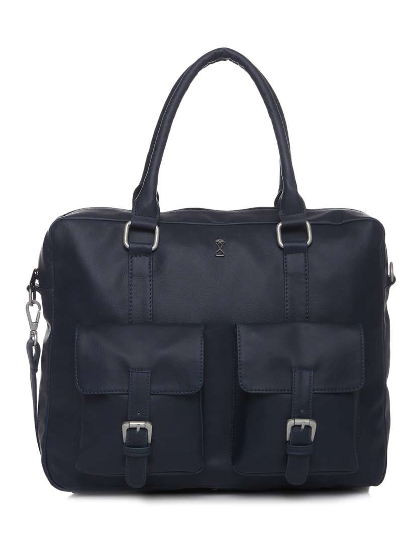 blue leatherette laptop bag