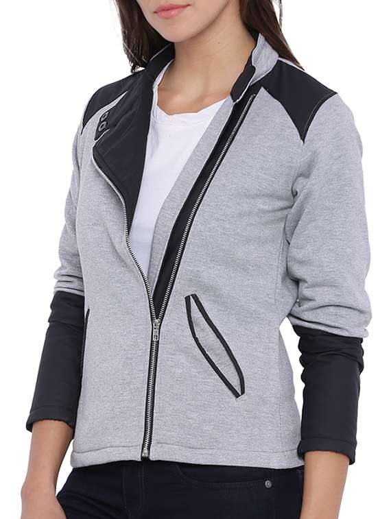 Grey Cotton Side Zipper Jacket