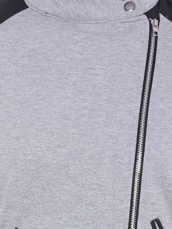 Grey Cotton Side Zipper Jacket