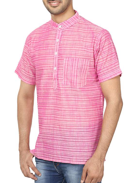 pink cotton striped kurta - 11435859 -  Standard Image - 1