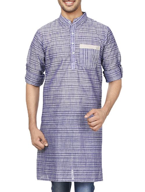 blue striped cotton kurta - 11435862 -  Standard Image - 0