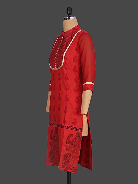 mandarin collar ethnic block printed cotton kurta - 1143598 - Standard Image - 1